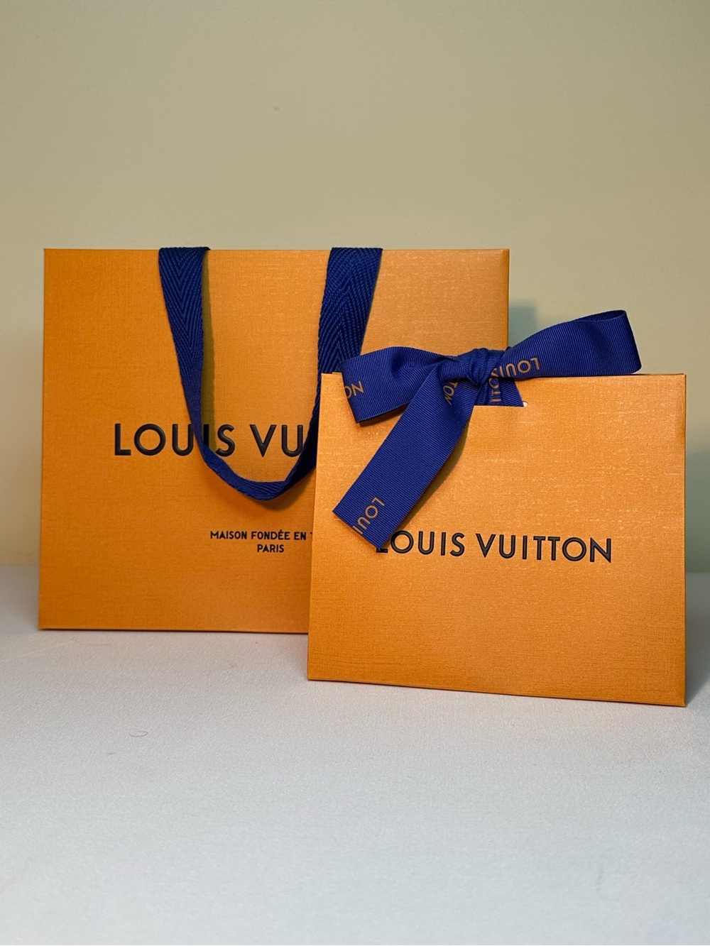 Louis Vuitton Orange Gift Bags with Blue Ribbon